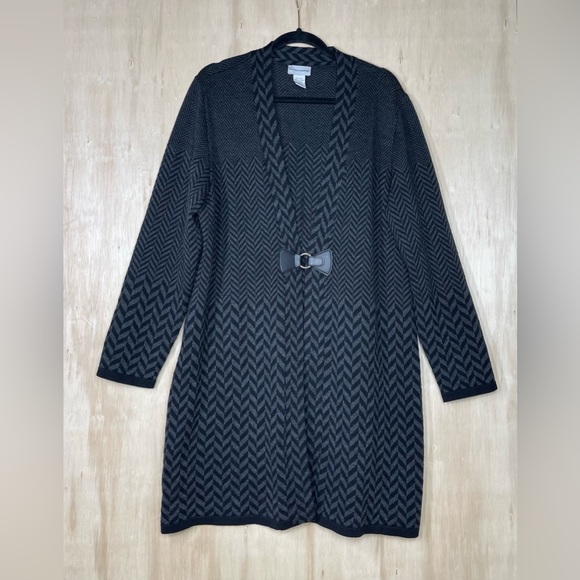 Soft Surroundings Herringbone West Saxon Duster Cardigan Wool Black Size 1X - Picture 2 of 10